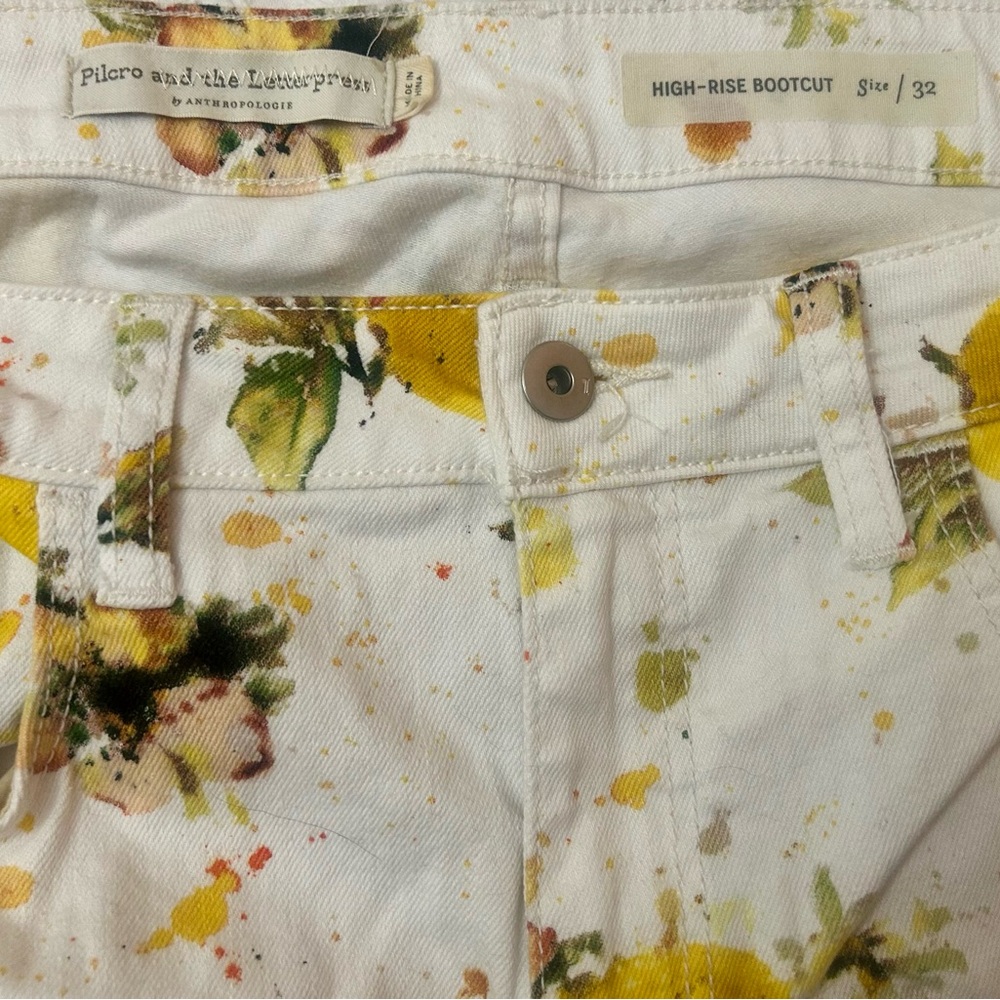 Anthropologie White Jeans with Lemon Print